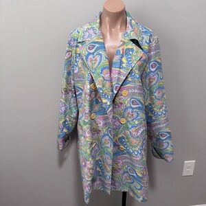 Izod Outerwear Paisley Floral Trench Coat Medium Spring Jacket Mid Length